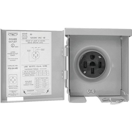 CONNECTICUT ELECTRIC Power Outlet, 50 A, Steel PS-54-HR